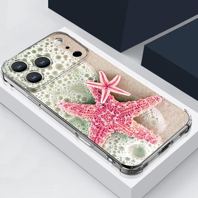 Colorful Starfish Pattern Phone Case For iPhone 17e 17 16 15 14 Pro Max 14 13 Pro 16 Clear Shockproof TPU Card Slot Pocket Cover