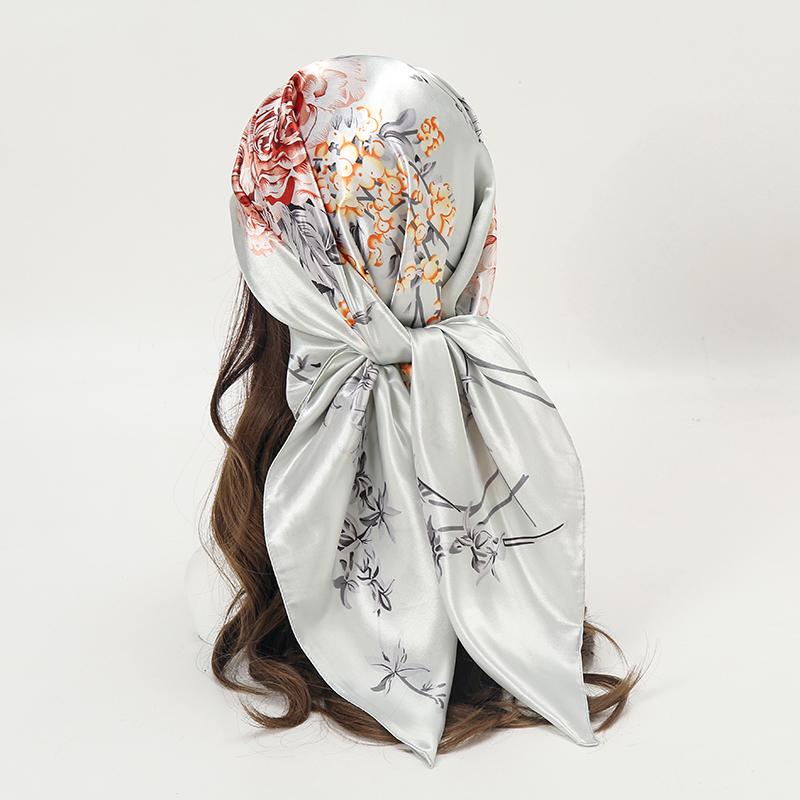 Luxury Brand Satin Square Scarf Women Muslim Hijab Scarves Female Shawl Wrap Headband Foulard 90*90Cm Hair Accessories Bandana