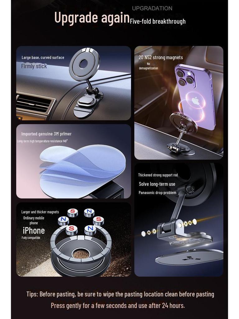 MagSafe Magnetische drehbare Autotelefonhalterung mit starkem N52-Magneten für das Armaturenbrett