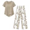 Women’s Summer Two Piece Set Floral Print Loose Fit Short Sleeve Top and Wide Leg Cropped Pants Outfit for Casual Wear