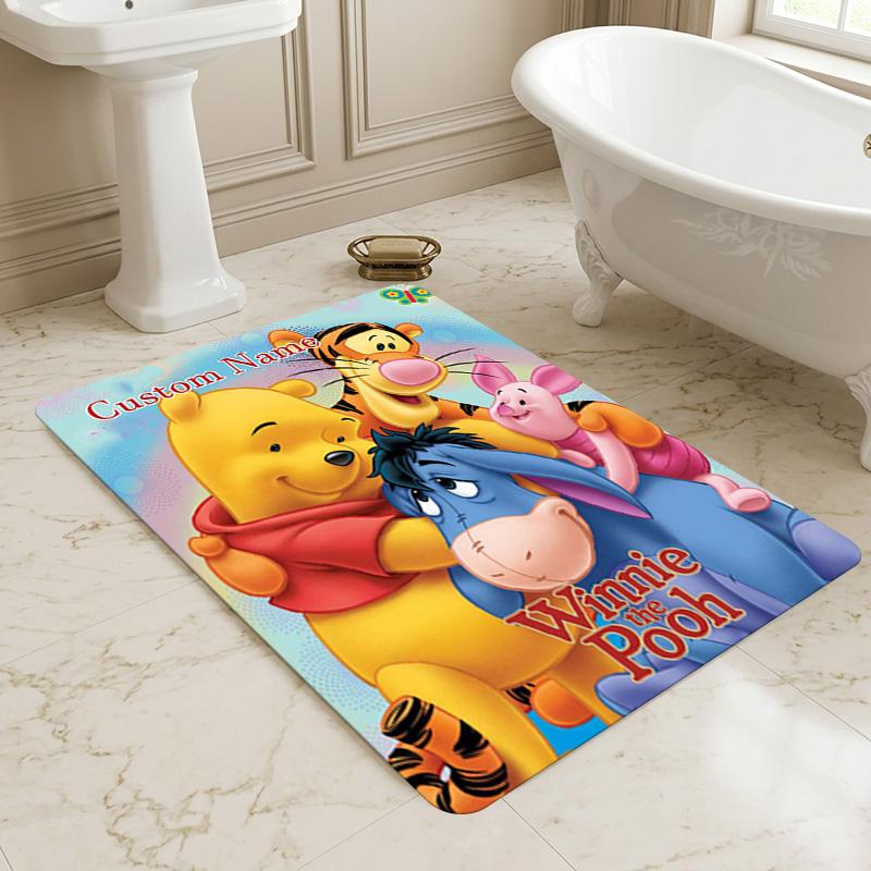 Personalized Name Winnie Pooh Living Room Non-Slip Area Rug Soft Carpet for Bedroom Kids Playroom Sofa Office Home Decor Doormat