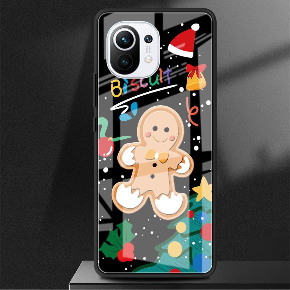 Glass Case For Xiaomi Poco X3 NFC 11 Lite 11T F3 M3 For Redmi Note 11 10 9 8 Pro 10S 9S 9A 9C Phone Cover Snowman Christmas Cute