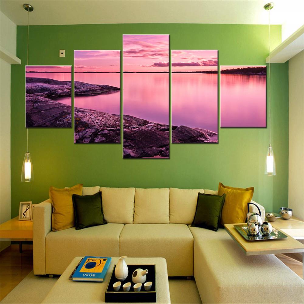 

5 Pieces Canvas Wall Arts Landscape Poster Paitning Nature Sunset Scenery Wallpaper Modern Interior Home Decor Picture Printing 20X35 20X45 20X55