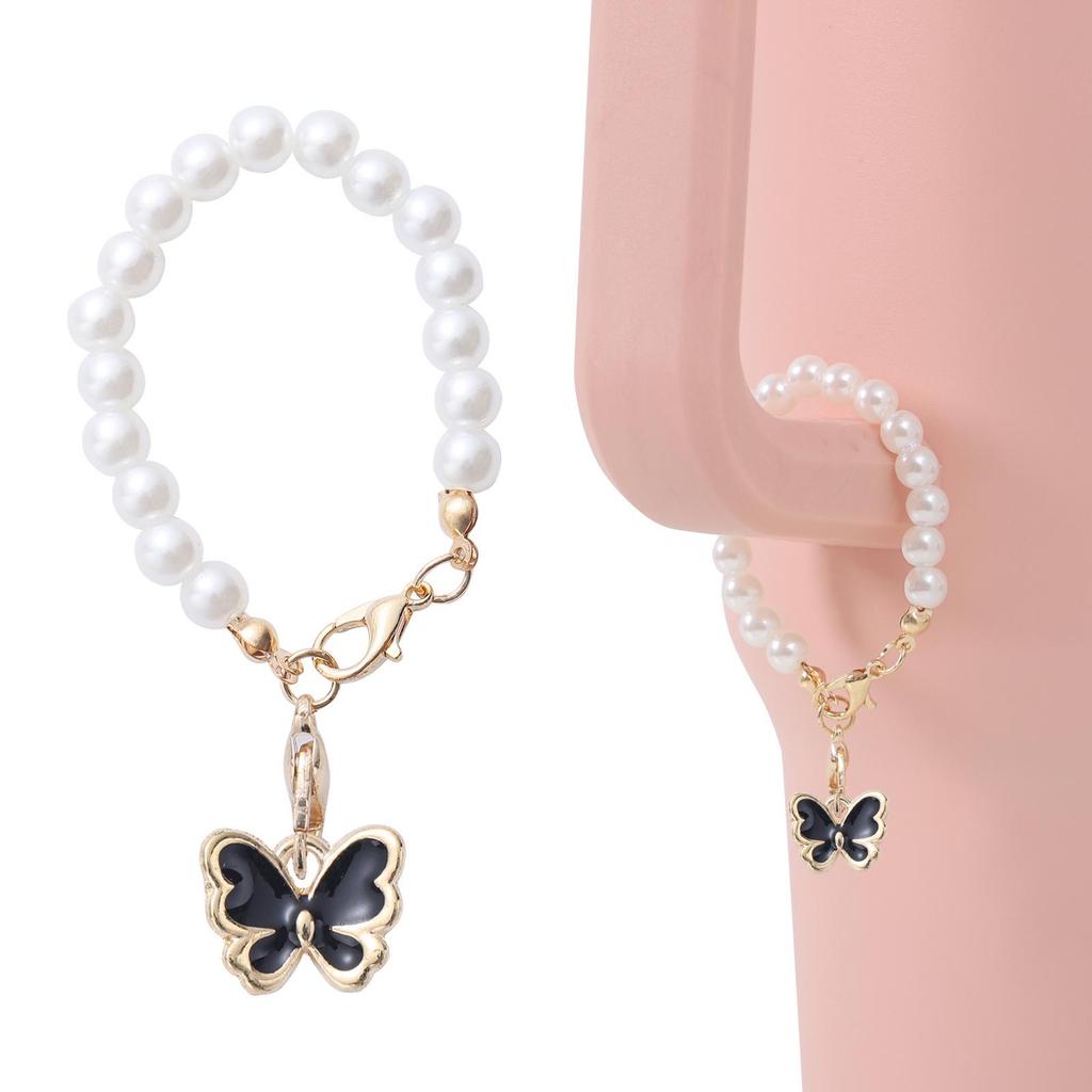 Simple Style Faux Pearl Pink Butterfly Keychain with Stanley Pendant
