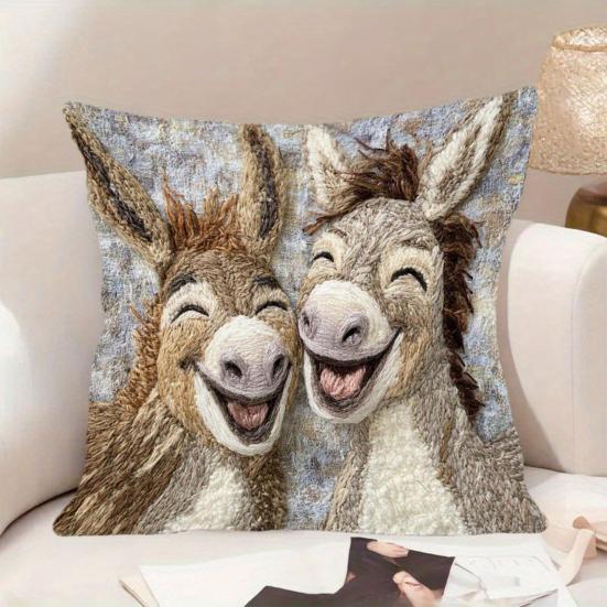 Laughing Donkeys Throw Pillow Cute Donkey Square Cushion with Removable Cover Farmhouse Decorative Cushion for Home Couch Sofa Bed Patio Car Decor