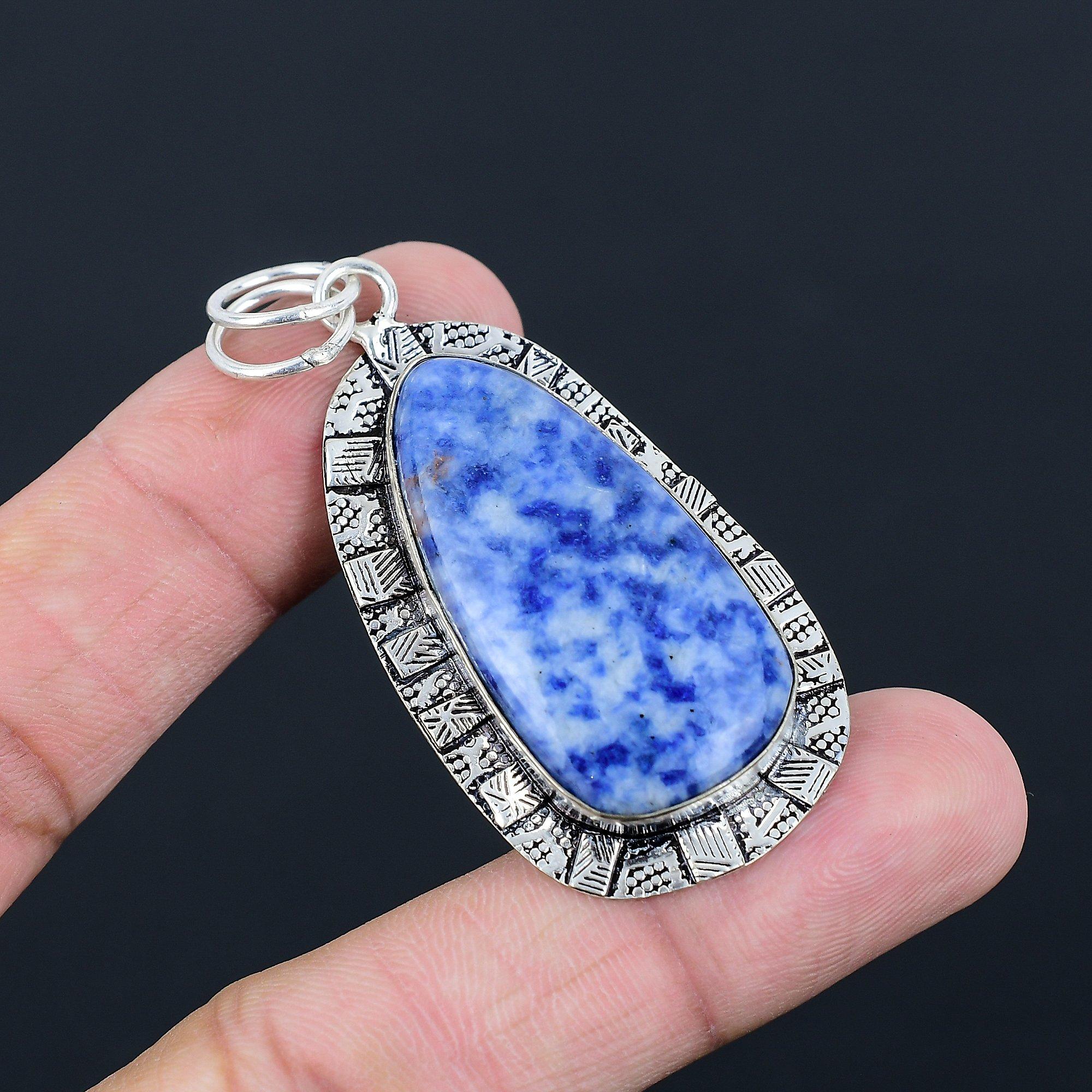 Daughters Day Sale Sodalite Stone Wife Bezel Pendant Jewelry 925 Sterling Silver