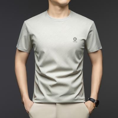 Medium Green Bottoming Shirt Men'S Crew Neck Top T-Shirt Breathable Casual Short-Sleeved Printed Polo