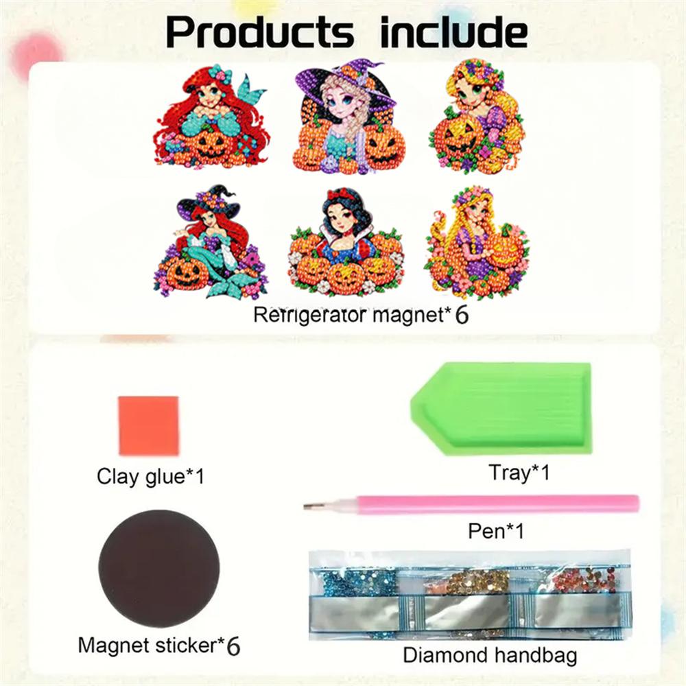 6pcs/Set Princess Series Diamond Painting Magnets for Refrigerator Diamond Art Fridge Magnets for Adults Diamond Art Refrigerator Magnets Kits