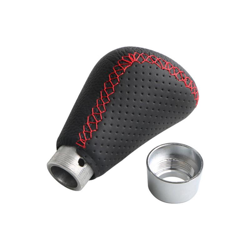 Universele 5-traps Handgeschakelde Lederen Versnellingspookknop Rode Steek Auto Versnellingspook Hendel Voor Handgeschakelde Transmissie Passend M8 M10 M12 Auto Interieur Accessoire