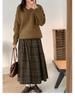 Academy Retro Plaid Wool Midi Skirt: Autumn/Winter, High-Waisted, Elastic, Big Swing, Slimming Pleated Design