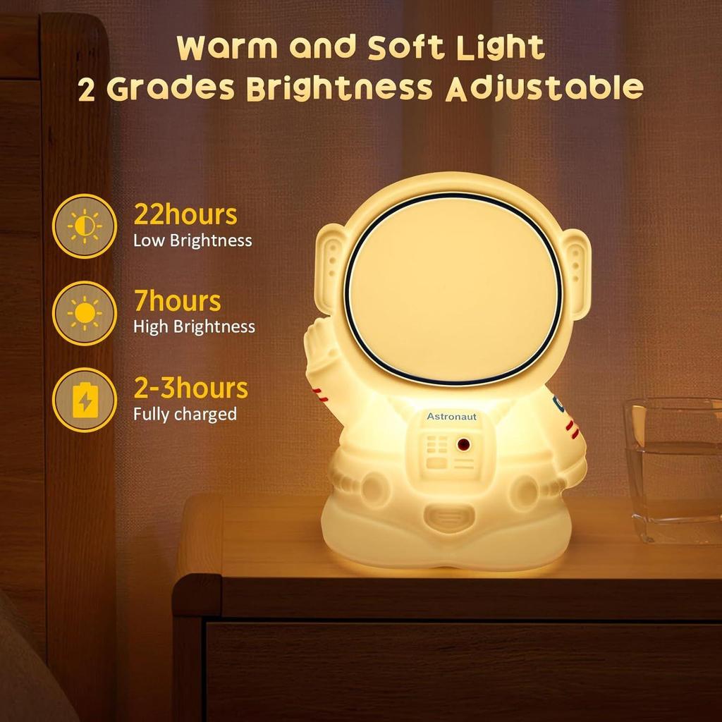 Astronaut Silicone Night Lamp for Kids | RGB Color-Changing LED Bedside Light with Touch Control & 8 Lighting Modes | Rechargeable Nursery Lamp