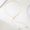 Fashion Simple Silver Pearl Necklace for Women Long Tassel Pull Design Clavicle Chains Necklace Party Jewelry Accessories