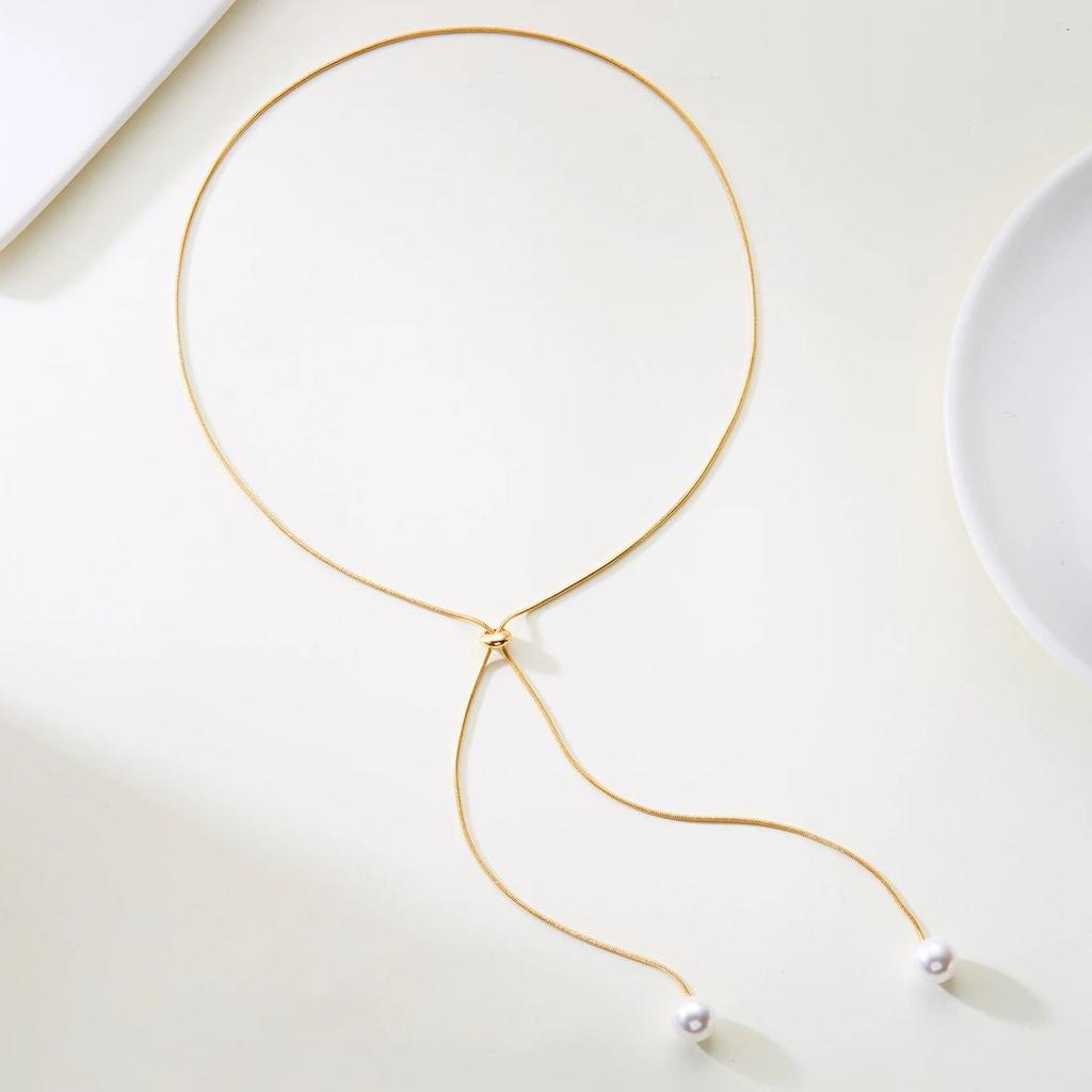 Fashion Simple Silver Pearl Necklace for Women Long Tassel Pull Design Clavicle Chains Necklace Party Jewelry Accessories