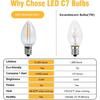 KLY LED Night Light Bulbs, C7 Shatterproof Replacement Led Bulb for String Light, E12 Base Salt Lamp Bulbs, 0.6W Equivalent To 7W, Warm White 2200K,