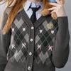 unifree Damen Retro Argyle V-Ausschnitt Strickjacke
