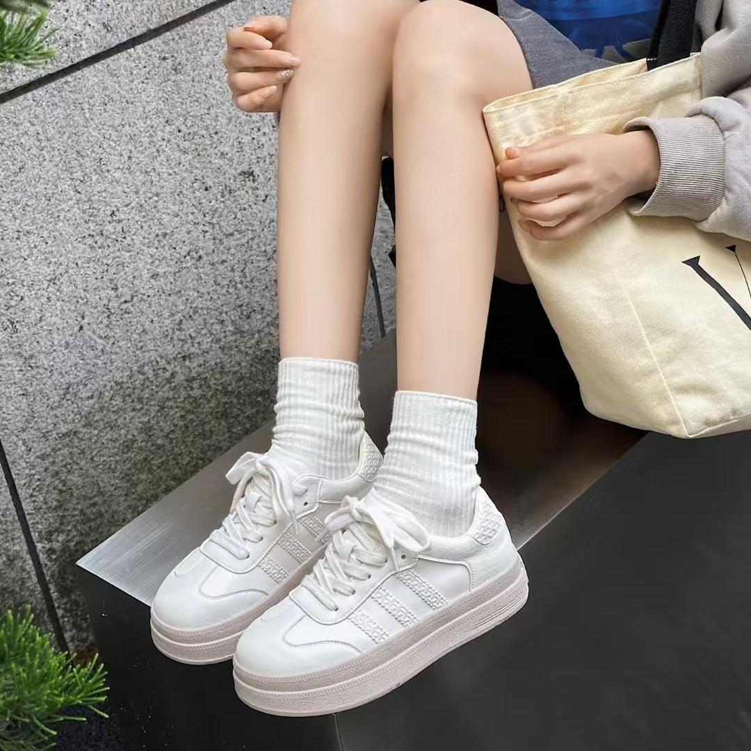 

Platform women s autumn new leather sports casual little white shoes versatile round head lace-up board shoes 35 бежевый