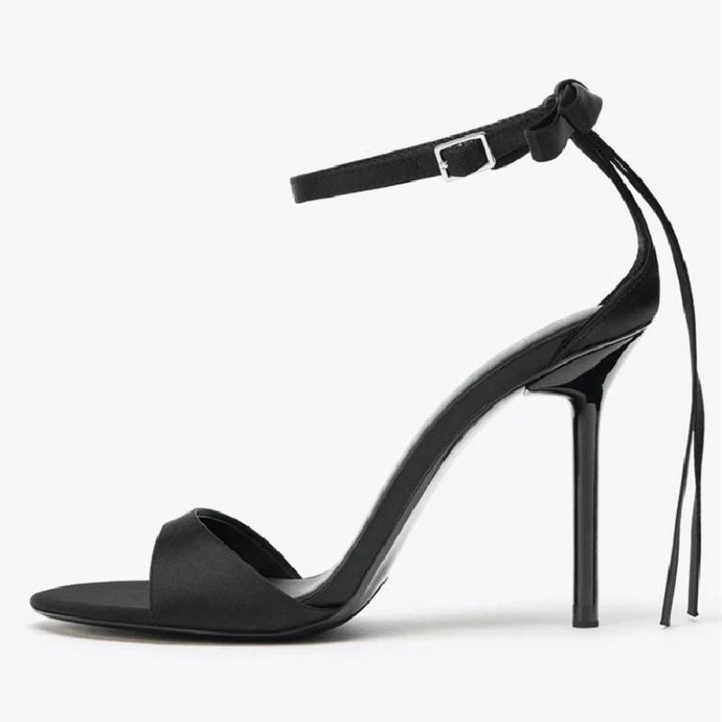 Fashion Elegant Black Bow High Heeled Sandals Women Fashion Cozy Round Toe Ankle Strap Buckle Brand Designer Shoes Sexy Party Dress Shoe