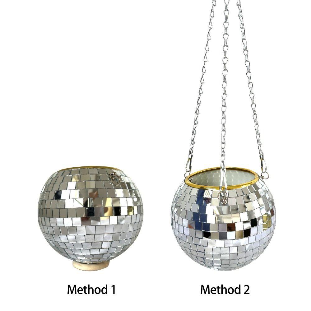 Chain Disco Ball  Flower Planter Wood Base Plant Hanging Basket Hanging Flower Pot  Garden Decor