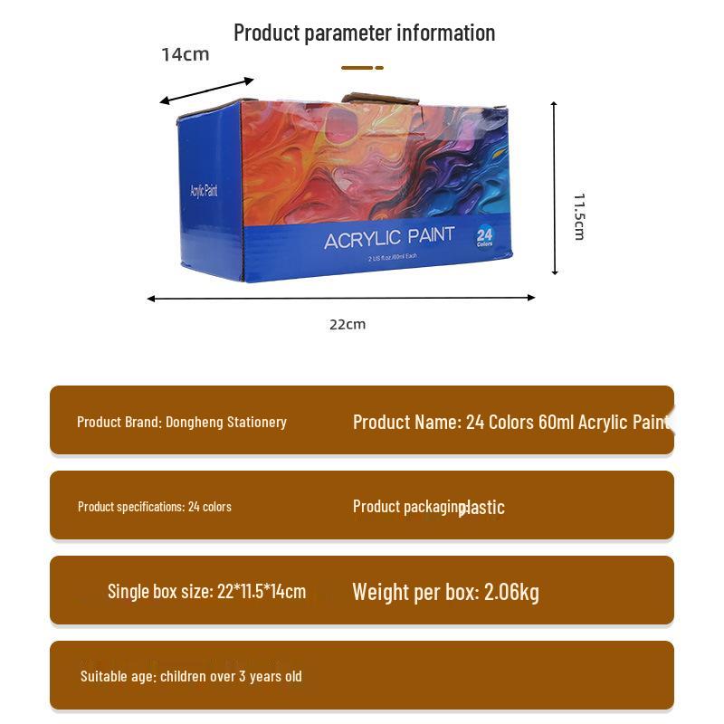 Acrylic Paint Set: 24 Colors, 60ml Bottles for Art Students and Studio Sketching