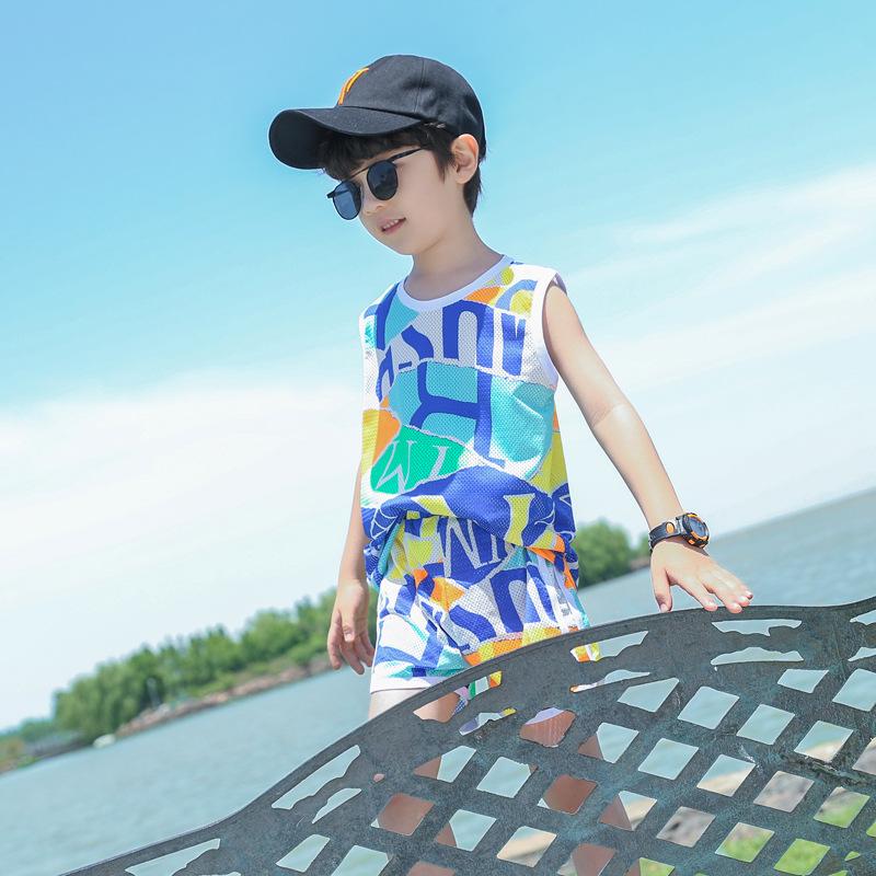 Children's Quick-Dry Summer Sleeveless Set: Boys' Home Wear & Girls' Mesh Tank Top
