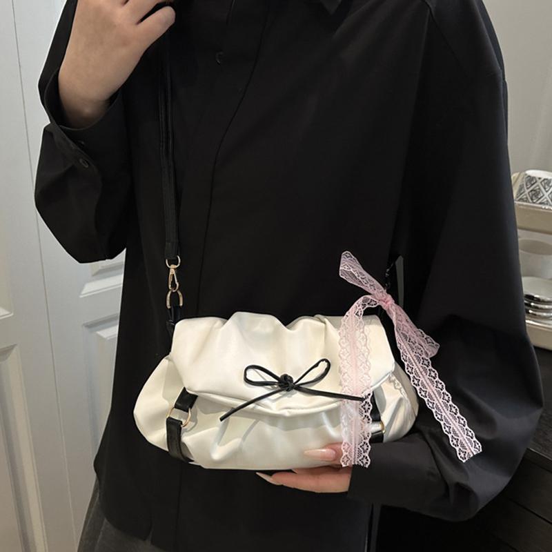 Y2K Sweet Ballerina Inspired Women's Crossbody Bag Fashion Soft Pink Bow Decor PU Leather Shoulder Bag for Commuting, Dating, Casual Outings CLE