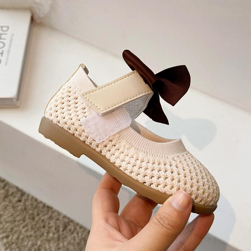 Girls' Sandals Summer New Knitted Mesh Breathable Princess Shoes Butterfly Bow Baotou Hollow Soft Bottom Single Shoe