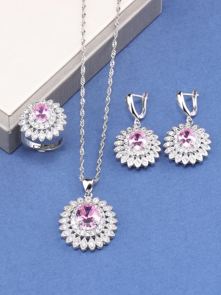 Fine Jewelry For Women Gift Wedding Dress Elegant Luxury Necklace And Clip Earrings Ring Zircon 4-Piece Flower Sets
