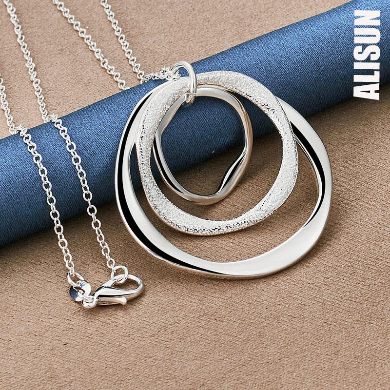 

Ожерелье с тремя кольцами из стерлингового серебра 925 пробы, модные свадебные украшения O-45CM