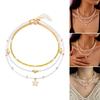 Fashionable Natural Shell Pearls Elastic Jewelry Triple Wear Neck Chain Wrist Ankle Decoration Coastal Styles Use