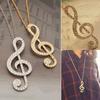 Fashion Women Fully Rhinestone Music Note Pendant Long Chain Sweater Necklace