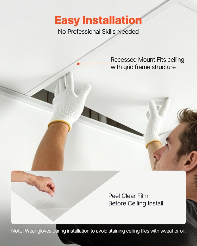 605x605mm PVC Ceiling Tiles 12-Pack Drop Ceiling Panels White, PVC Foam Board, Grid Fit, Water-Resistant, Flexible Cut, Easy To Clean, Modern