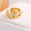 Adjustable Open Ring With Micro Paved Zirconia Vintage Style Gold Plated Copper Band Women Men