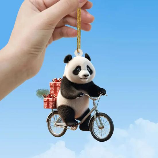 Christmas Car Pendant Lifelike Riding Panda Shape Lightweight Hanging Accessory Christmas Trees Doors Windows Hanging Ornament Bag or Keychain Charm