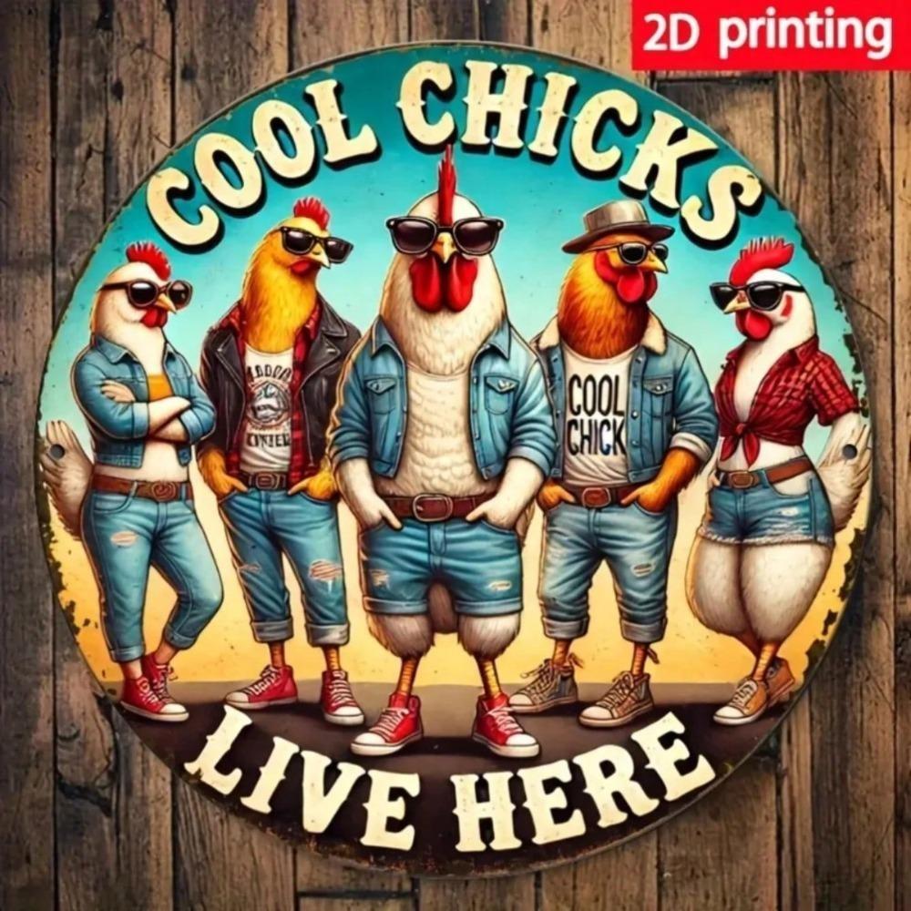 Vintage Anthropomorphic Chicken Metal Art Decor Wall Sign