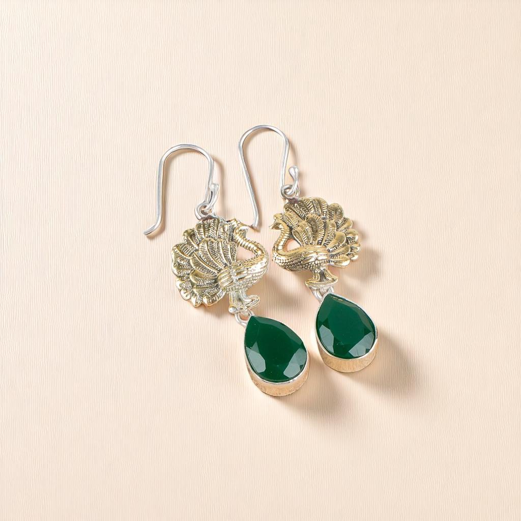 Grüner Onyx Edelstein 925 Sterlingsilber Schmuck Handgefertigt Hochzeitsohrringe 2,20" EE-44-16