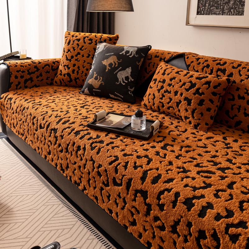 Luxuriöses Kissen mit Leopardenmuster Herbst Winter Verdickt Rutschfest Geradliniges Kissen für Winter Sofabezug Stoff
