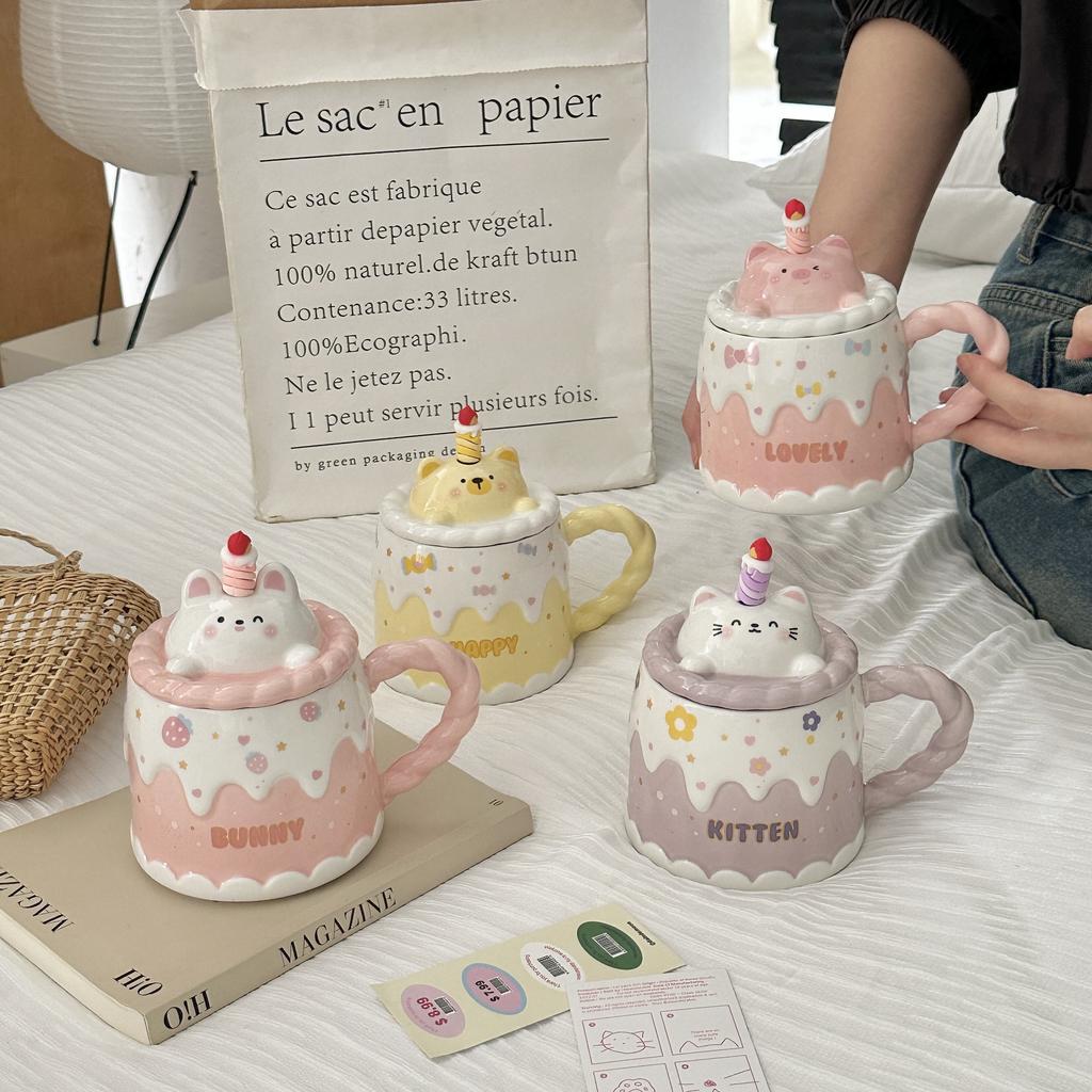 Ins Roztomilý Keramický Hrnek na Vodu Nový Narozeninový Dárek pro Dívky Hrnek Vysoké Hodnoty s Víčkem Hrnek na Dort