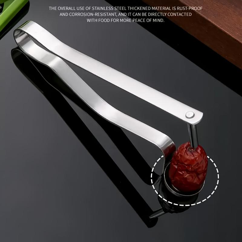 Stainless Steel Cherry Pitter & Red Date Seed Remover - One-Handed Easy Press Kitchen Tool for Quick Core Removal,Durable & Easy
