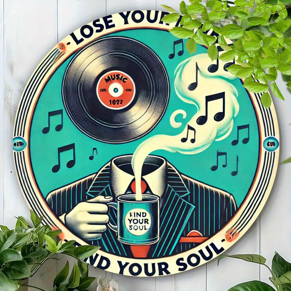 pc Vintage MusicThemed Vinyl Record Wall Art Sign Turquoise Retro sss Music Decor with Vinyl Record Player Song No 20x20cm(8x8inch)