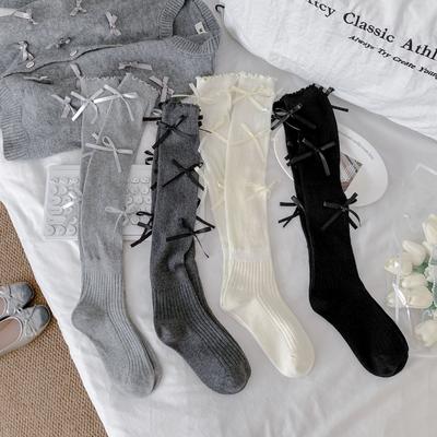 In The Early Autumn Of 2025, New Products, Fungus Edge Calf Socks, Bow Splicing, High Tube Solid Color Jk Knee Socks, Stacking Socks