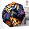 Halloween Stained Glass Window Decal - Spooky Pumpkins, Bats, Haunted House, Moon, Umbrella