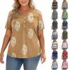 Women's Fashionable Casual V Neck Button Up Oversized Short Sleeve Printed Top