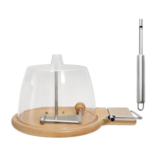 Cheese Curler Wheel Slicer Stainless Steel Cheese Shaver Cutter Hard Cheese Chocolate Beech Wood Base Flower Maker Tool