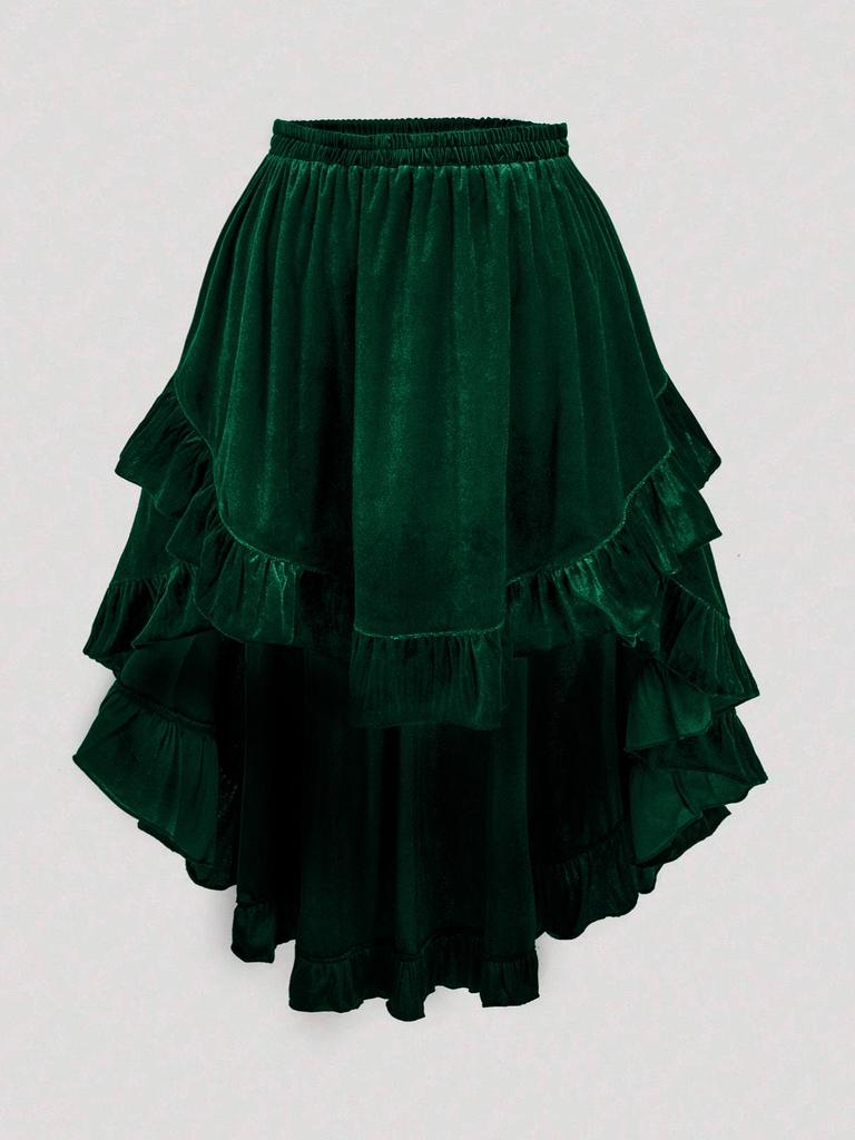 Jupe Rétro Volants Velours Doré Grande Taille Automne/Hiver 2025 - Style Européen & Américain pour Femmes