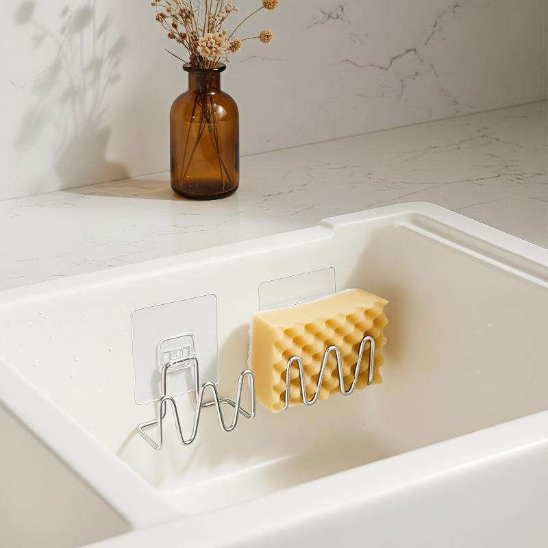 Stainless Steel Sink Drain Organizer Shelf Sponge Hanging Storage Rack Home Storage Basket Kitchen Household Supplies
