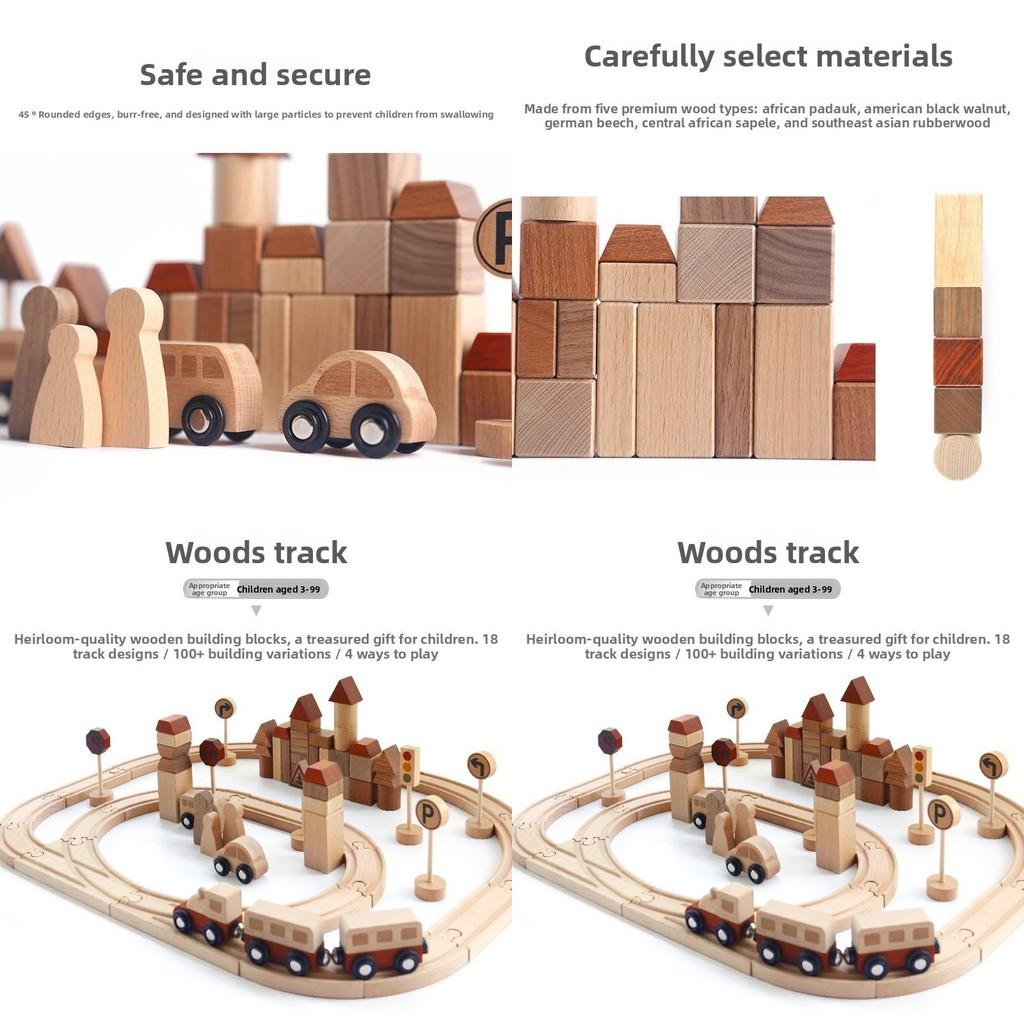 Fun Wooden City Transportation Train Track Assembly Building Blocks Kid Toy Set For Toddlers And Early Education
