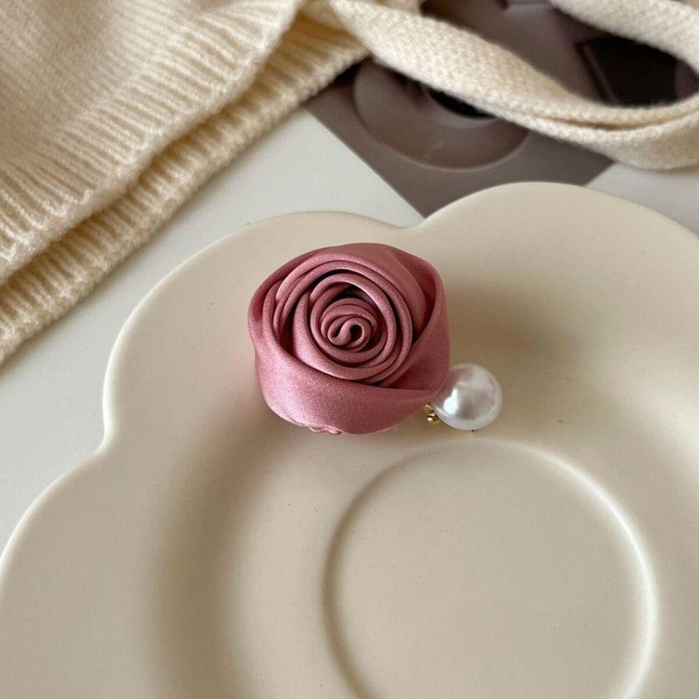 Flower Rose Hair Clips Korean Style Pearl Barrettes Elegant Silk Satin Hairpin  Women