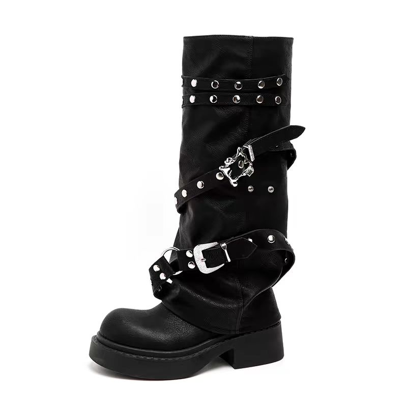 Fashion New Style Fashion Women Platform Gothic Ankle Combat Boots Rivet Chain Wedges Punk Zip Booties Autumn Winter Motorcycle Shoes