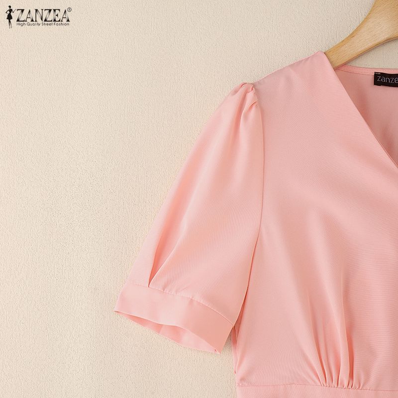 ZANZEA Rochie Casual de Vară cu Mânecă Scurtă și Decolteu în V pentru Femei