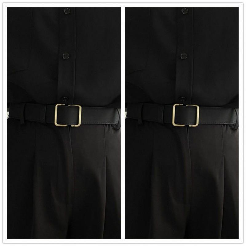 Black Pu No Hole Waist Belt Casual Vintage Style For Men And Women Unique Design